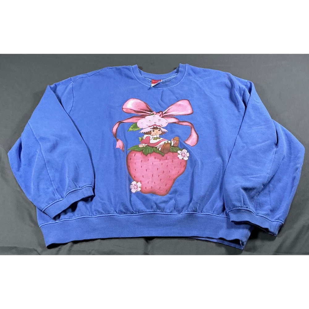 Strawberry Shortcake Satin Bow Mad Engine Graphic Sweatshirt Blue Crewneck Sz L